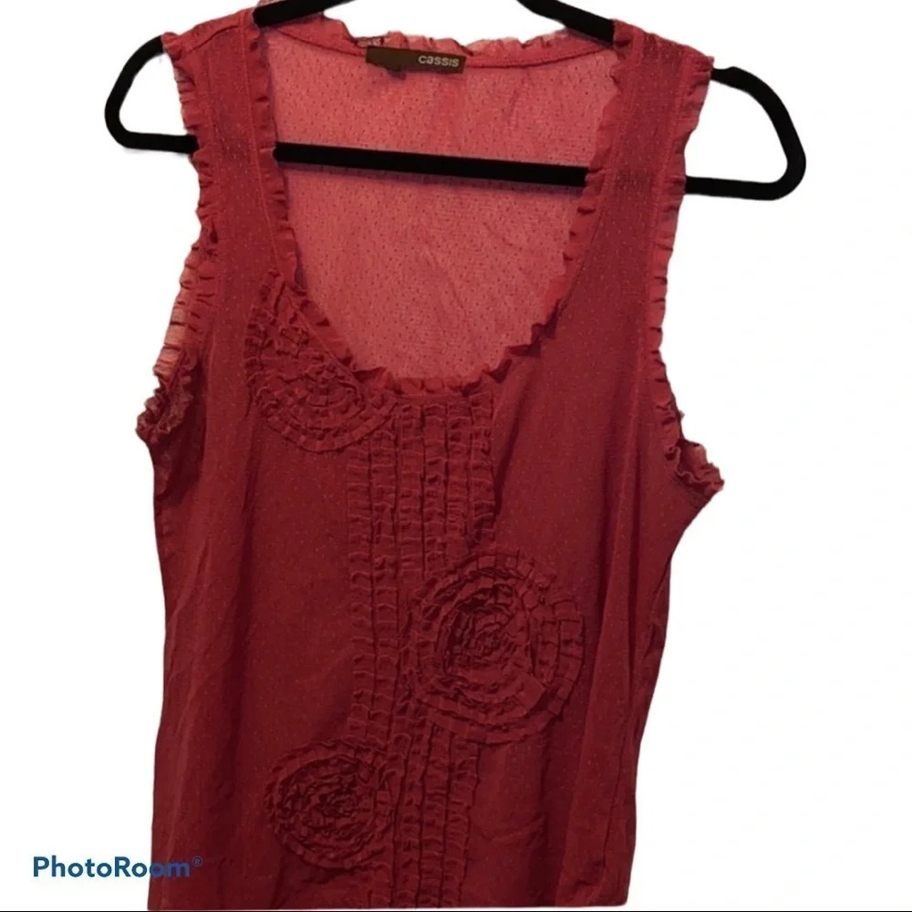 Cassis embroidered Rose patterned sleeveless pink  sheer blouse Sz Xl